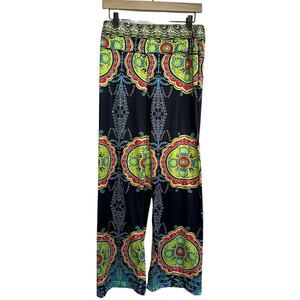 Colorful Wide Leg Palazzo Pants Elastic Waist Size XL Geometric Blue and Green